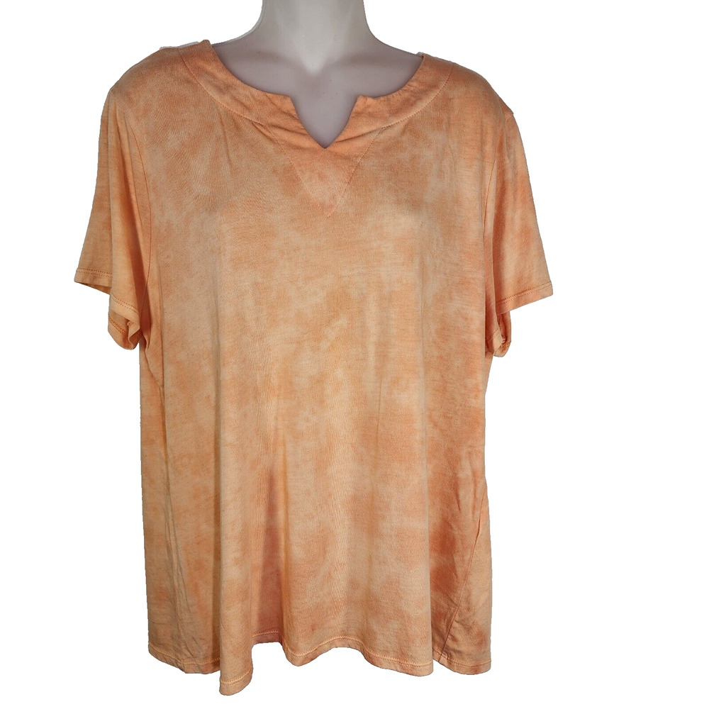 Chicos Womens T Shirt Size 2 Large Cloud 9 Washed Notch Neck Tee Short Sleeve
